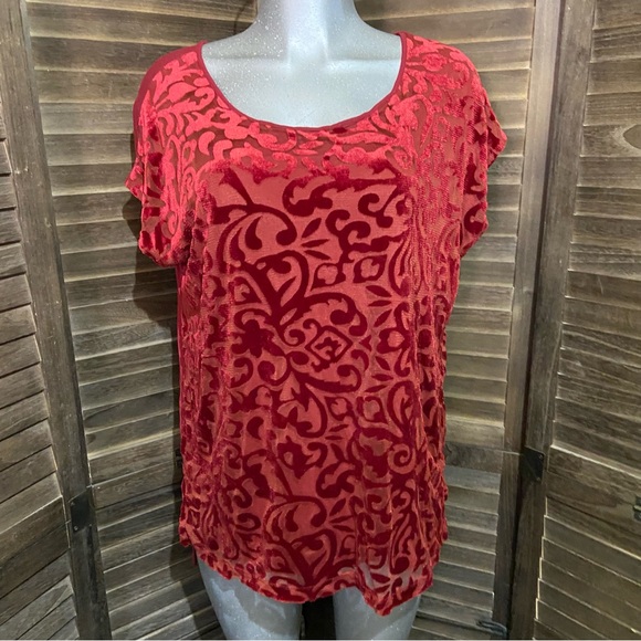 Ava & Viv Red Burnout Velvet Top Blouse Textured Paisley Plus Size 2X Whimsigoth - Picture 1 of 11